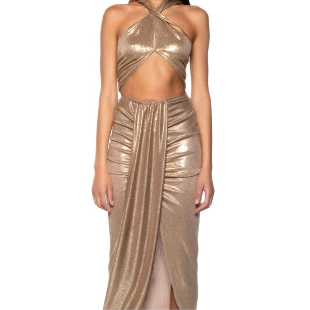 AKIRA - Come Through Crop Top & Midi Skirt Set - Gold